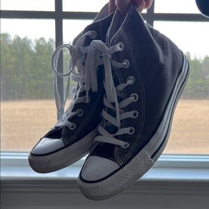 Grey High-Top Sneakers with White Laces